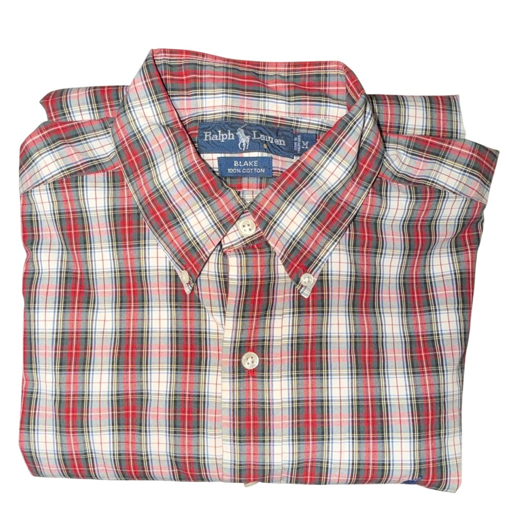 Vintage Ralph Lauren Blake Mens Shirt XL Red Plaid Button Down read desc!